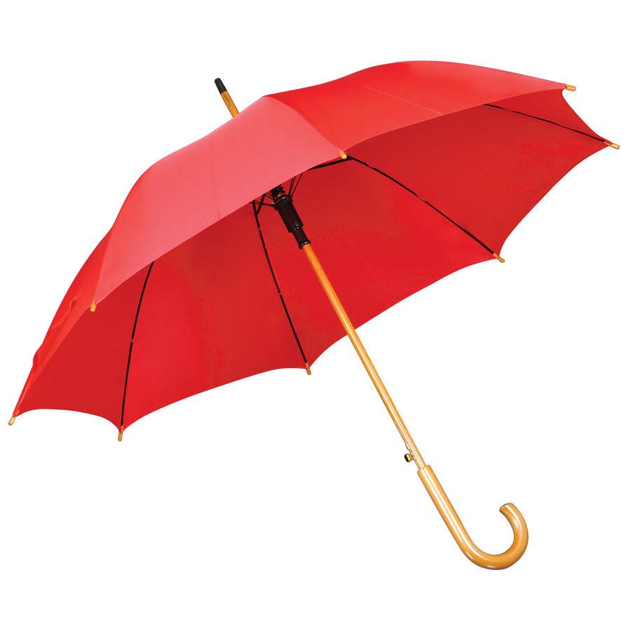 Зонт-трость с деревянной ручкой, полуавтомат; красный; D=103 см, L=90см; 100% полиэстер - фото 1 - id-p111612404