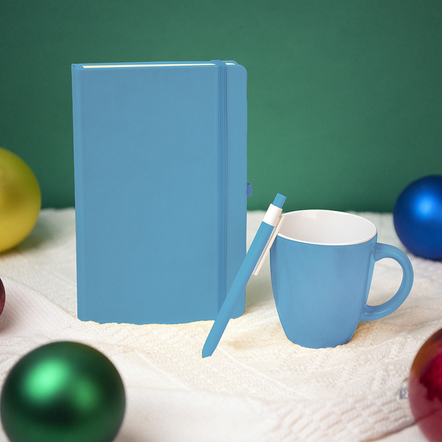 Подарочный набор HAPPINESS: блокнот, ручка, кружка, голубой - фото 1 - id-p111610777