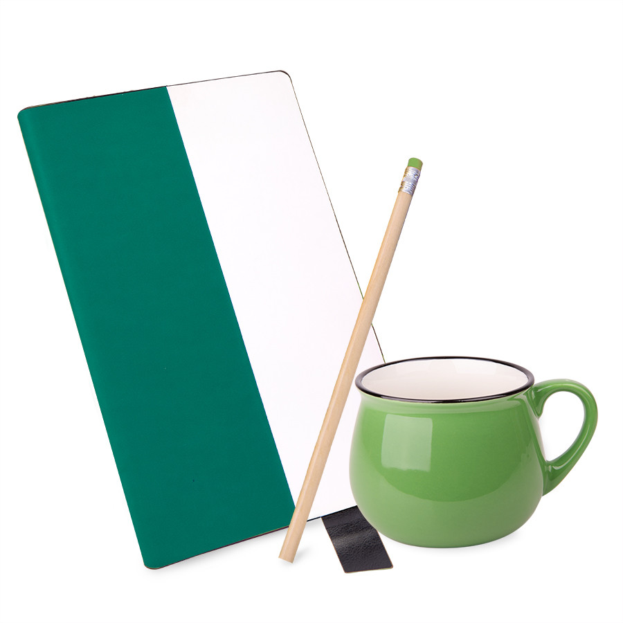 Подарочный набор LAST SUMMER: бизнес-блокнот, кружка, карандаш чернографитный, зеленый - фото 1 - id-p111610784
