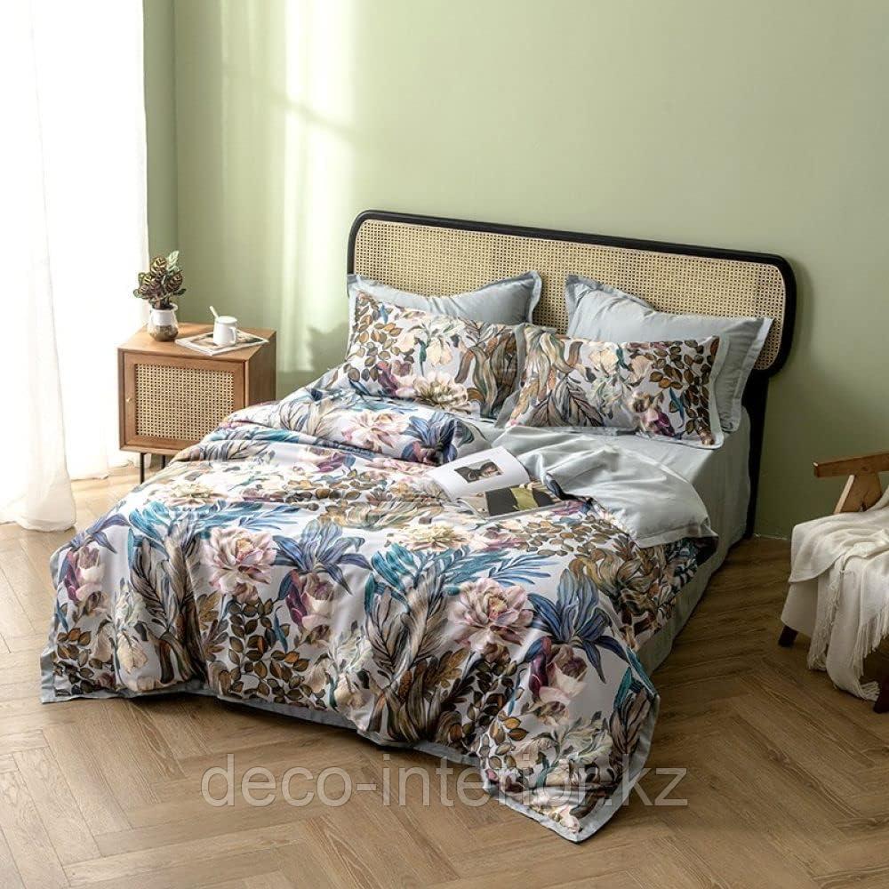 Комплект постельного белья KING SIZE из египетского хлопка c цветами, с контрастным отворотом и простынью. - фото 9 - id-p95525185