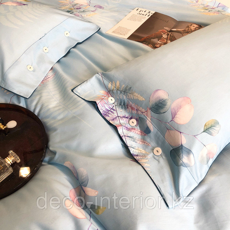 Комплект постельного белья KING SIZE из египетского хлопка c цветами, с контрастным отворотом и простынью. - фото 5 - id-p95525185