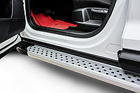 Пороги алюминиевые Slitkoff "Standart Silver" 1700 серебристые Hyundai SANTA-FE (2006-2012)