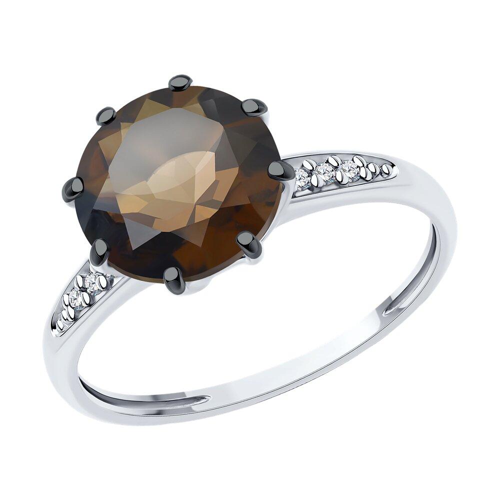 Кольцо из серебра с раухтопазом и фианитами Diamant 94-310-02040-3 серебро с родием