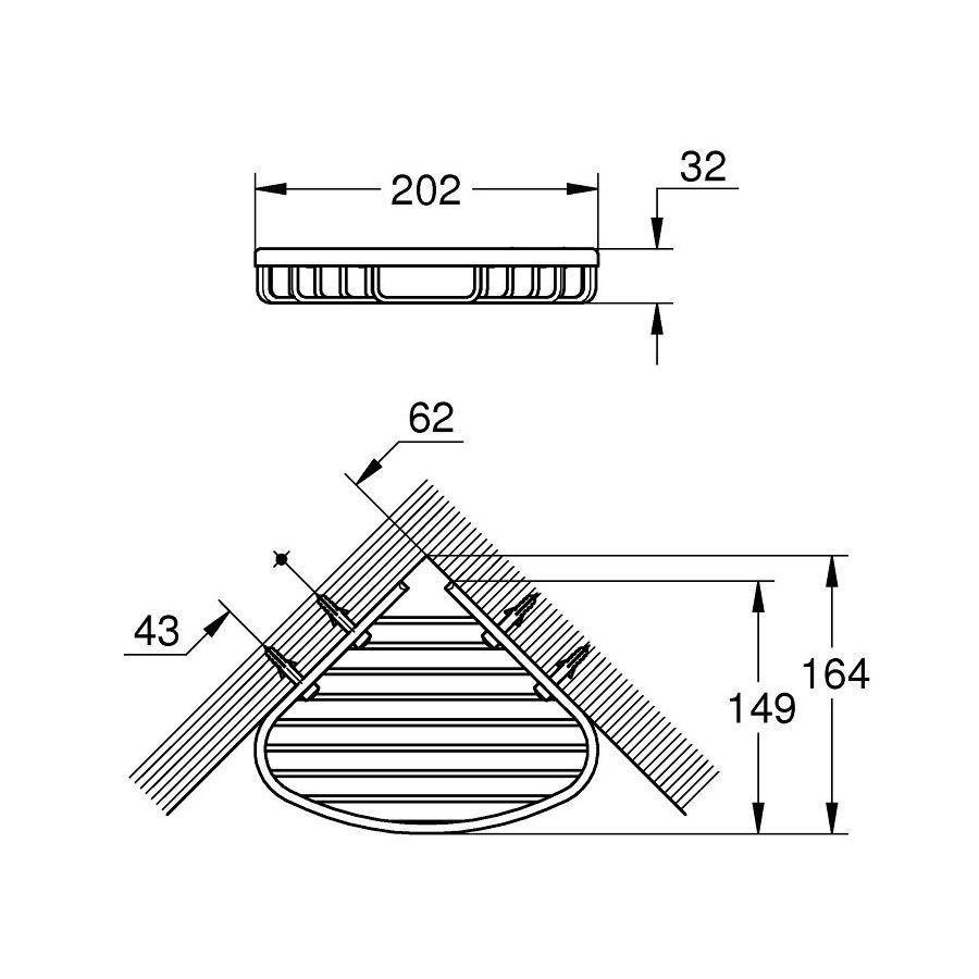 Полочка-корзинка одинарная, угловая Grohe Bau Cosmopolitan 40664001 - фото 2 - id-p111633463