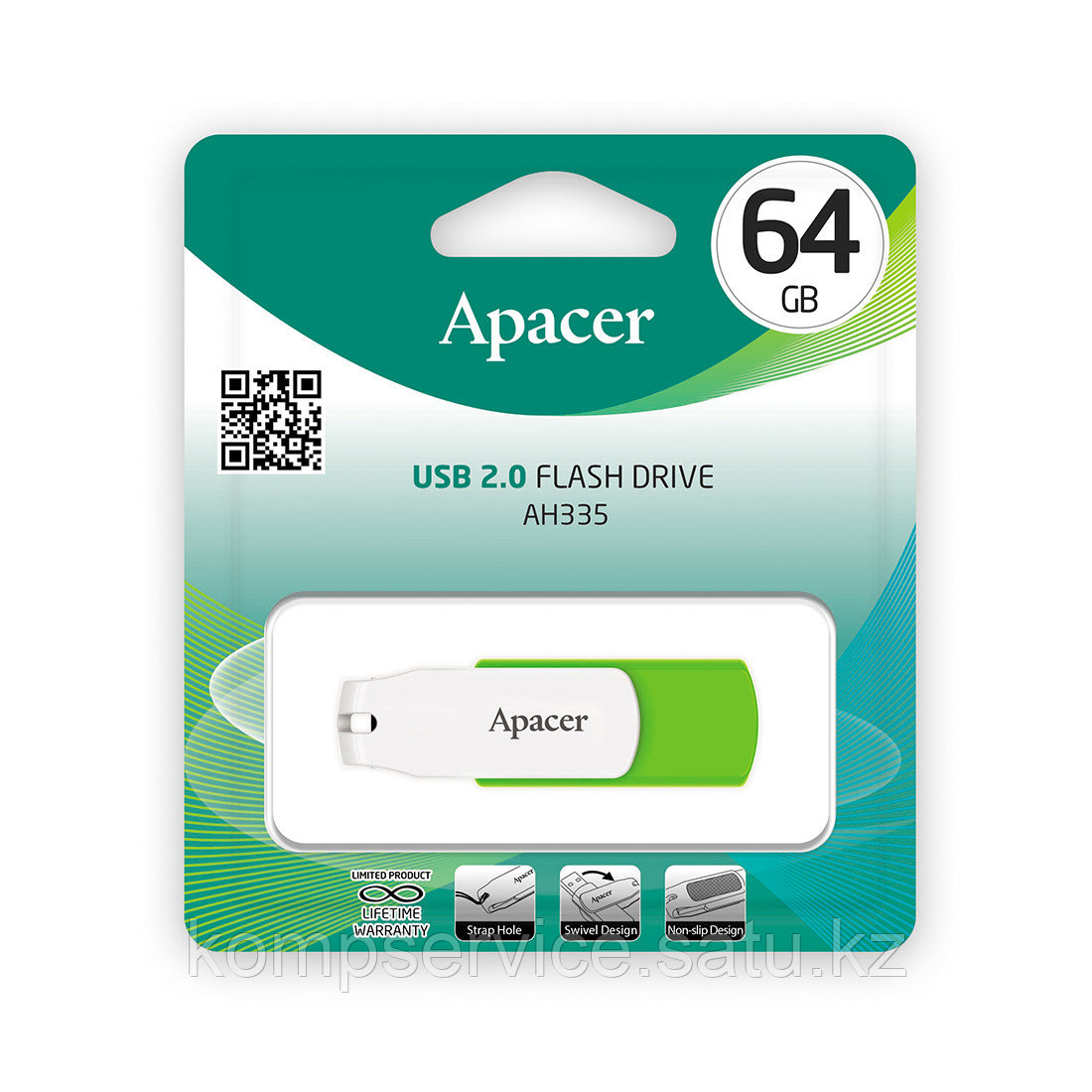 USB-накопитель Apacer AH335 64GB Зеленый - фото 2 - id-p111635720