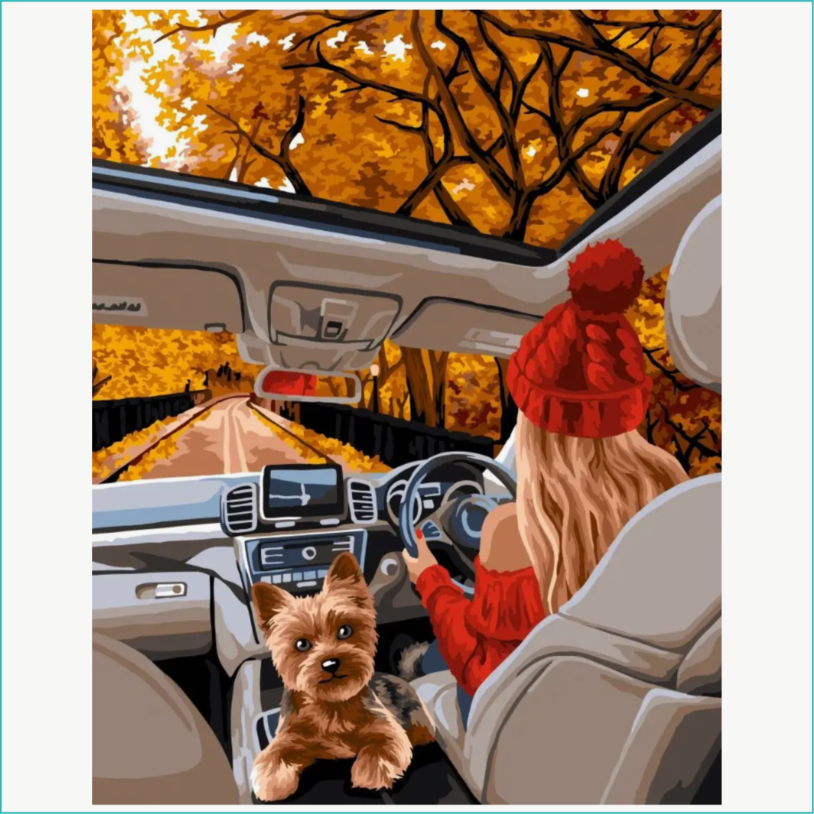 Картина по номерам "Осень. Девушка в машине с собачкой" (40х50) - фото 2 - id-p111640518