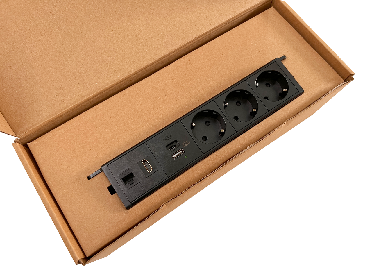 Shelbi Настольный накладной блок на 3 розетки 200B, USB, Type-C, RJ45, HDMI, чёрный - фото 4 - id-p111278455