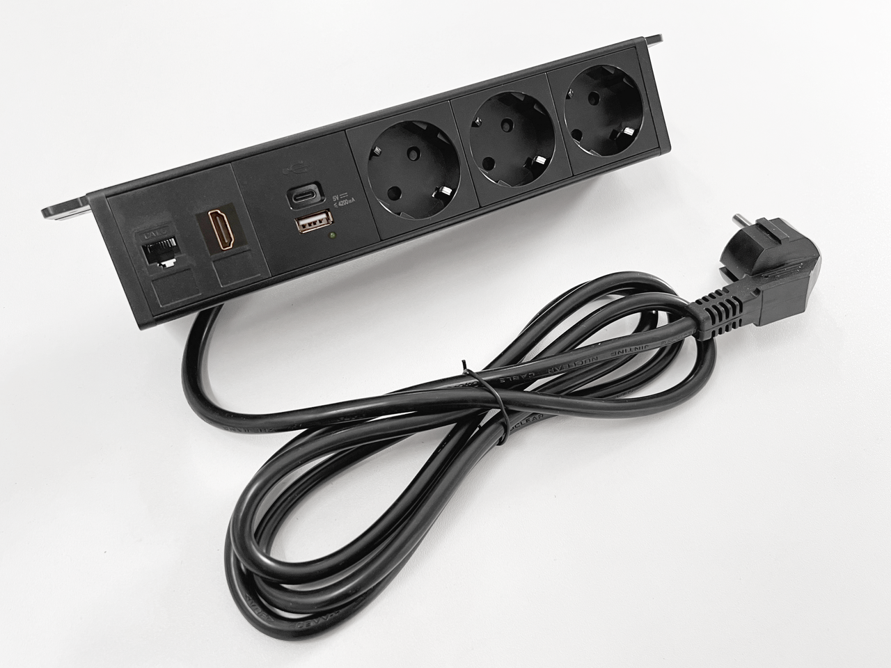 Shelbi Настольный накладной блок на 3 розетки 200B, USB, Type-C, RJ45, HDMI, чёрный - фото 3 - id-p111278455