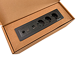Shelbi Настольный встраиваемый блок на 3 розетки 200B, USB, Type-C, RJ45, HDMI, чёрный, фото 6