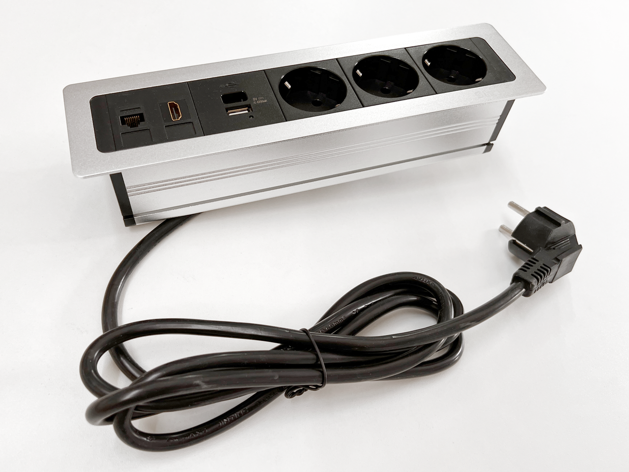 Shelbi Настольный встраиваемый блок на 3 розетки, USB, Type-C, RJ45, HDMI, серебро - фото 2 - id-p111647526