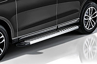 Пороги алюминиевые Slitkoff "Elite Silver" 2250 серебристые Hyundai STAREX H-1 (2007-2021)
