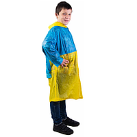 Дождевик детский из непромокаемой ткани с козырьком на капюшоне с складным отсеком для рюкзака YH 868 голубой