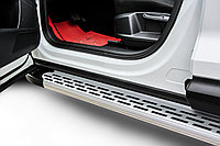 Пороги алюминиевые Slitkoff "Premium Silver" 2250 серебристые Hyundai STAREX H-1 (2007-2021)