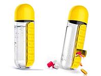 Бутылка для воды с органайзером для таблеток 700 мл желтая