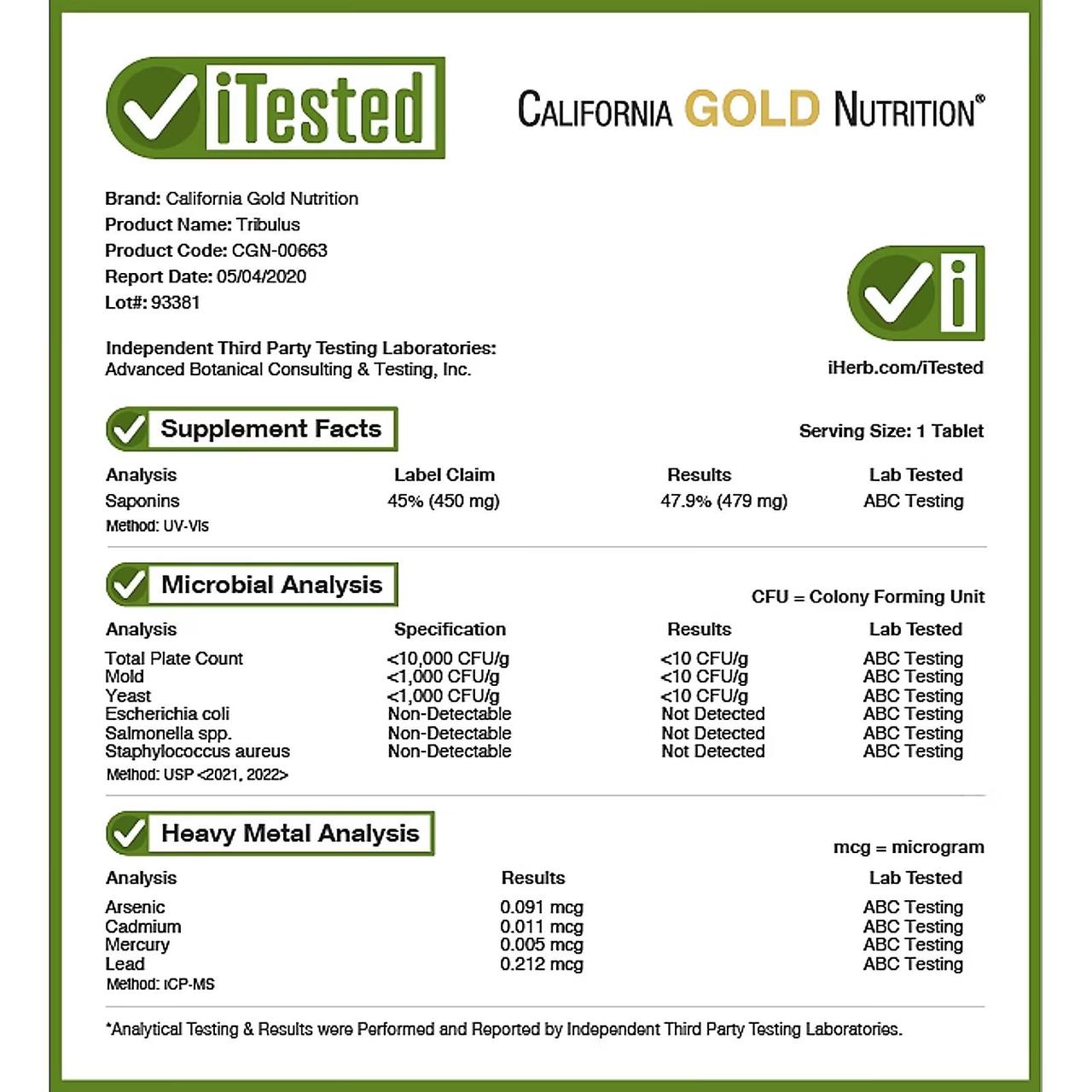 California Gold Nutrition, Трибулус, 1000 мг, 60 таблеток - фото 4 - id-p106488297