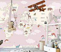 Карта мира розовая с самолетами 15-102