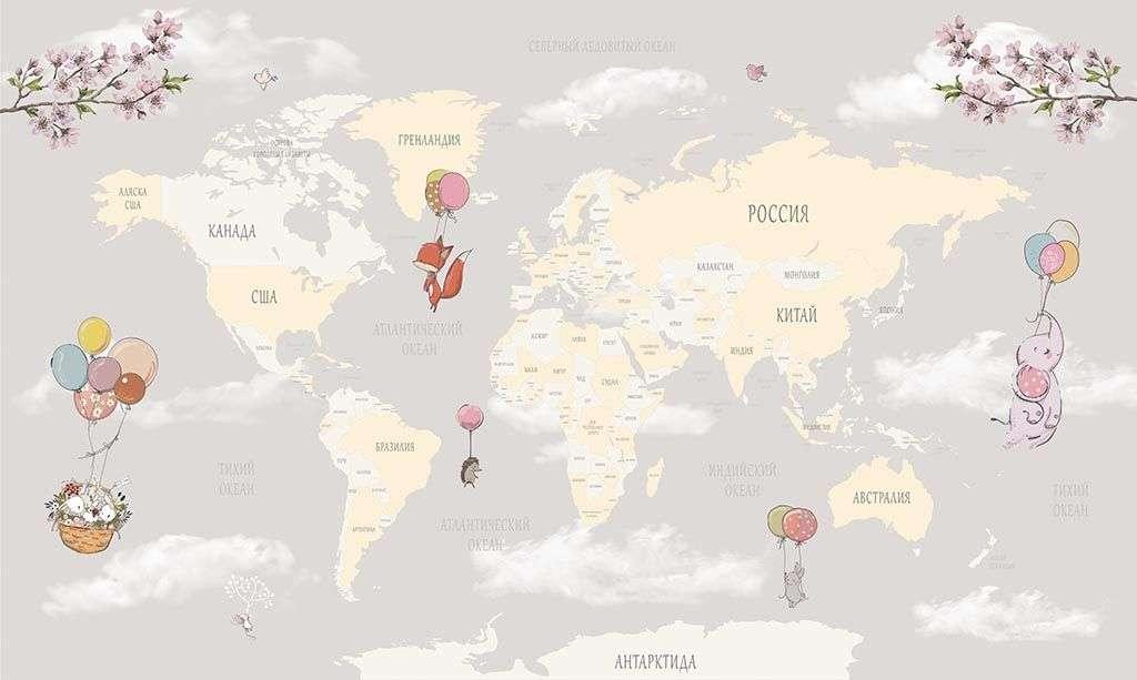 Детская карта мира с зайчиками 14-057 - фото 2 - id-p111671072