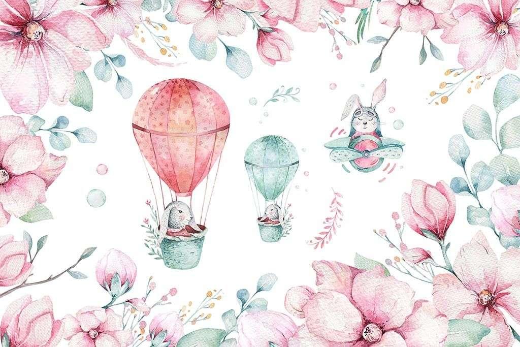 Розовые цветы и зайка на воздушном шаре 14-065 - фото 2 - id-p111671078