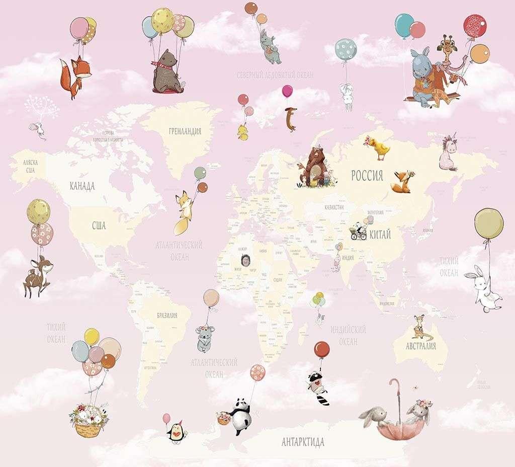 Карта мира на розовом фоне 14-070 - фото 2 - id-p111671083