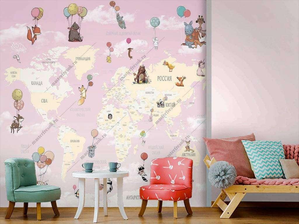 Карта мира на розовом фоне 14-070 - фото 3 - id-p111671083