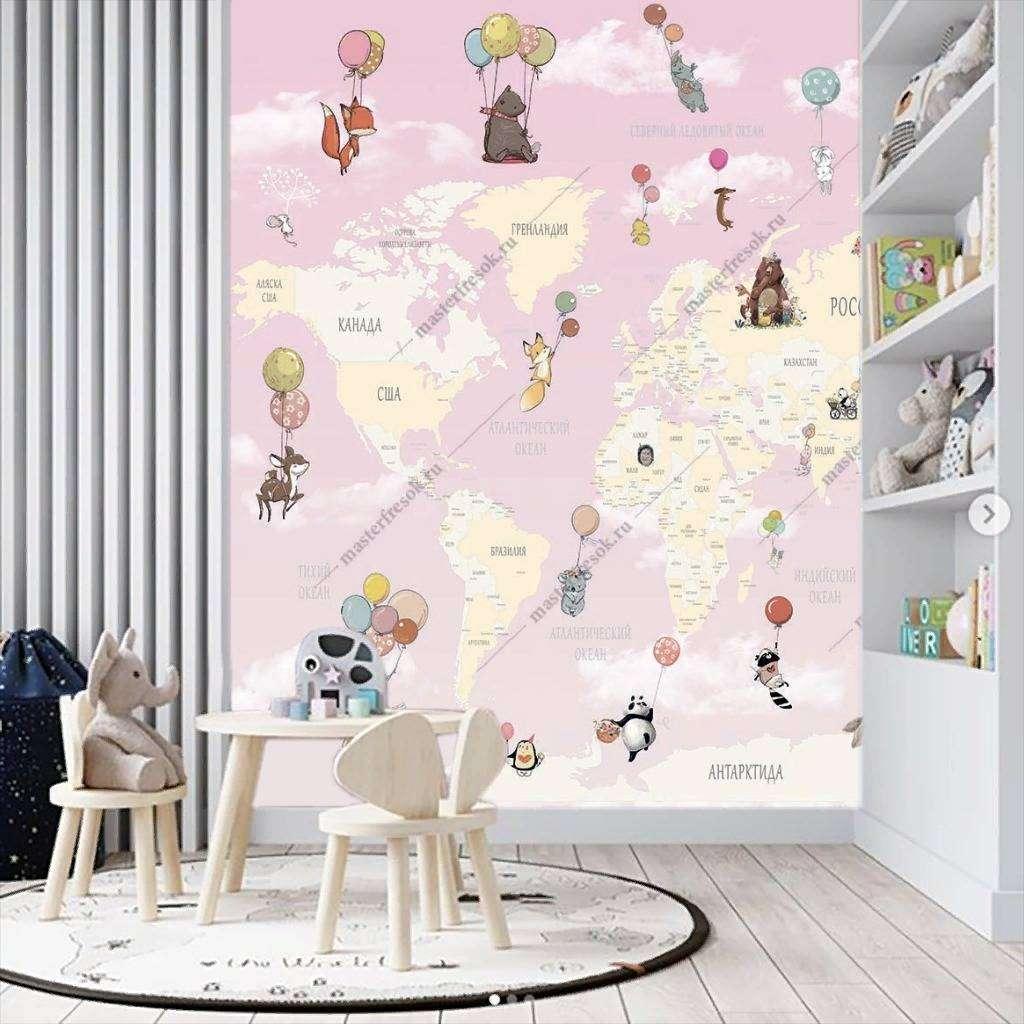 Карта мира на розовом фоне 14-070 - фото 4 - id-p111671083