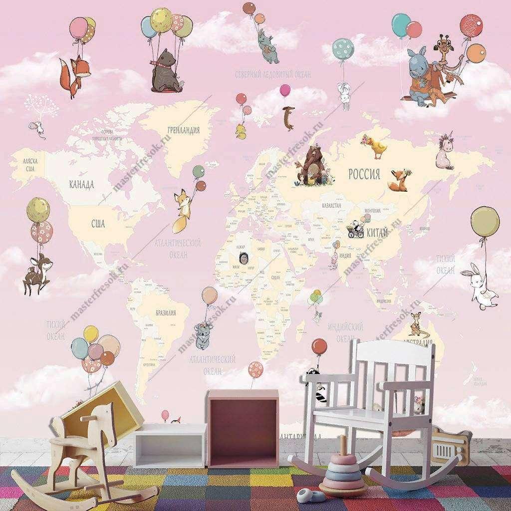 Карта мира на розовом фоне 14-070 - фото 5 - id-p111671083