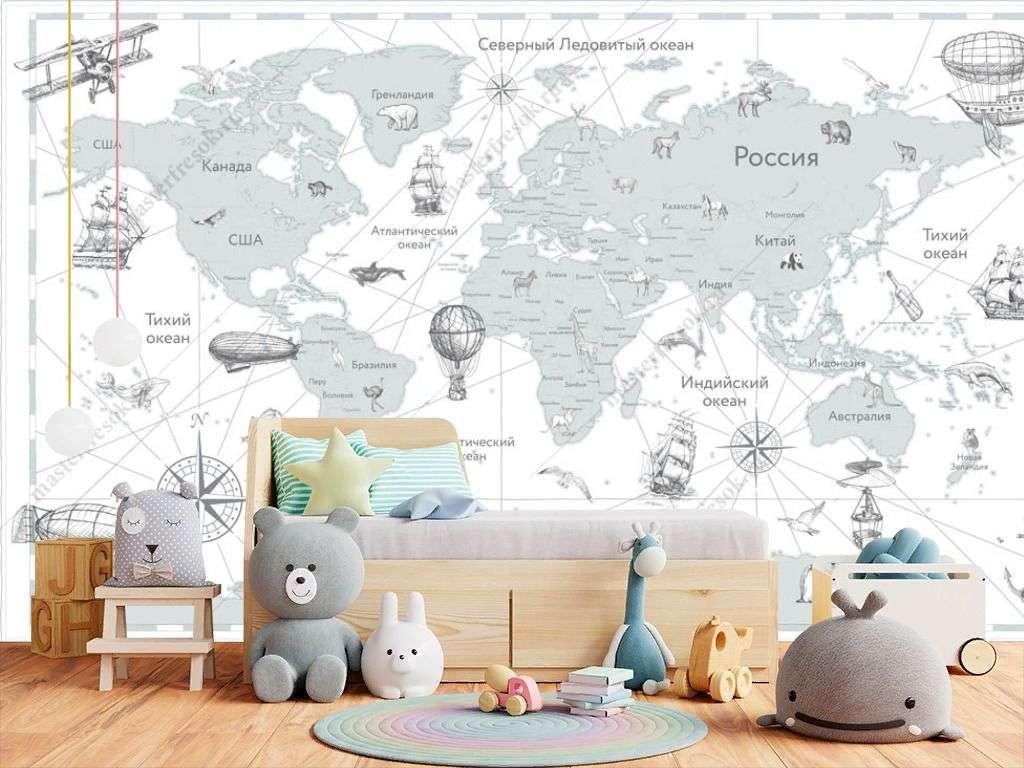 Карта мира черно-белая для мальчика 14-286 - фото 3 - id-p111671930