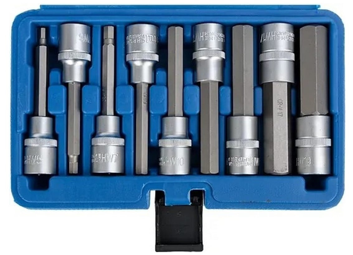 Набор головок 1/2" со вставкой шестигранной, длина 100 мм, 9пр. Vertul VR50194