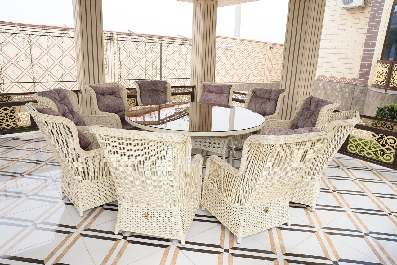 Комплект мебели Авангард классик (стол и стулья) Avangard Classic - Круглый стол, стул 10 шт., Белый травертин - фото 1 - id-p111363596