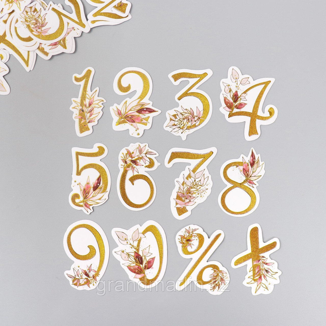 Наклейки для творчества "Цветочные цифры" тиснение золото набор 48 шт 9х7х0,8 см 9498060 - фото 1 - id-p111471938