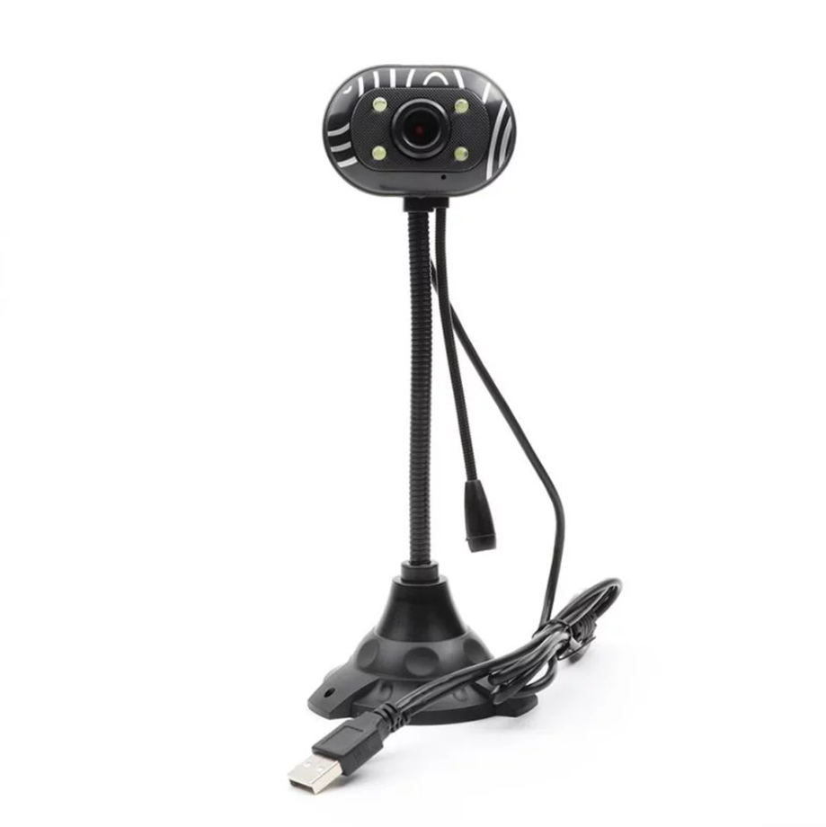 Веб-камера WebCam с микрофоном на гибкой ножке настольный с 4 светодиодами HD 809 480 p зебра - фото 1 - id-p80822344
