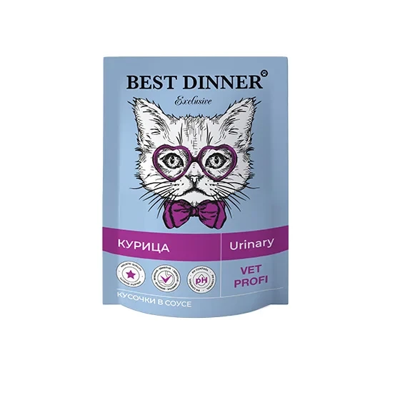 Best Dinner Паучи Влаж.кор д/кошек Exclusive Vet Profi Urinary кусочки в соусе с Курицей 0,085 кг - фото 1 - id-p111697406