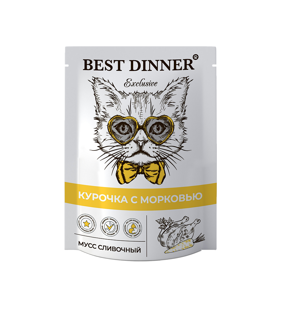 Best Dinner Паучи Влаж.кор д/кошек Exclusive Мусс сливочный /Курочка с морковью/ - 0,085 кг, фото 1