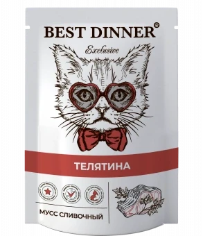 Best Dinner Паучи Влаж.кор д/кошек Exclusive Мусс сливочный /Телятина/ - 0,085 кг - фото 1 - id-p111697428