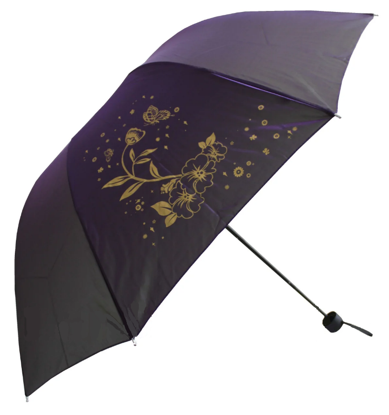 Складной зонт антиветер цветок с бабочкой фиолетовый