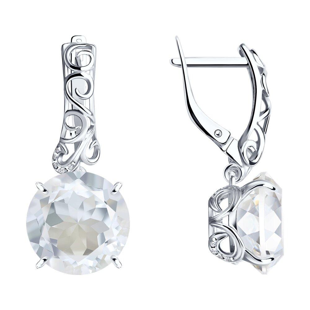 Серебряные серьги с горным хрусталём SOKOLOV 92020645 серебро с родием, с английским замком, фото 1