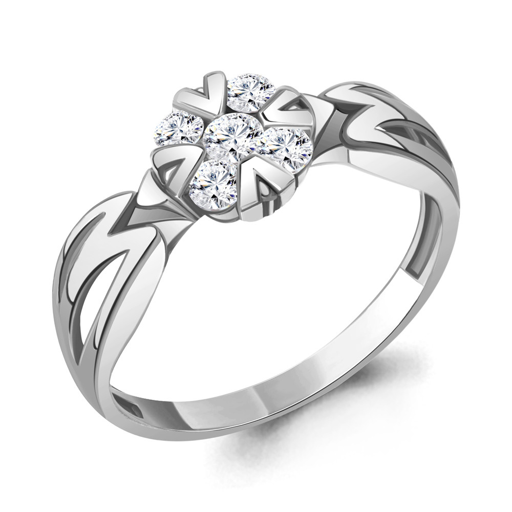 Серебряное кольцо  Фианит Aquamarine 68611А.5 покрыто  родием