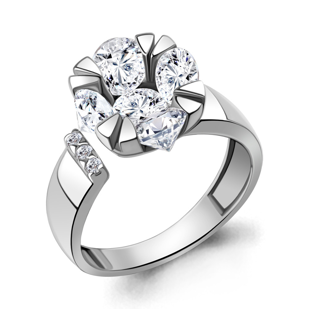 Серебряное кольцо  Фианит Aquamarine 68584А.5 покрыто  родием коллекц. Supreme