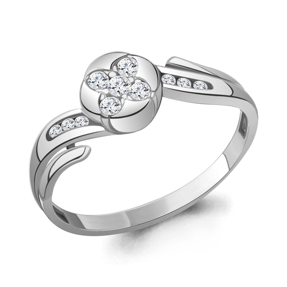 Серебряное кольцо  Фианит Aquamarine 68592А.5 покрыто  родием