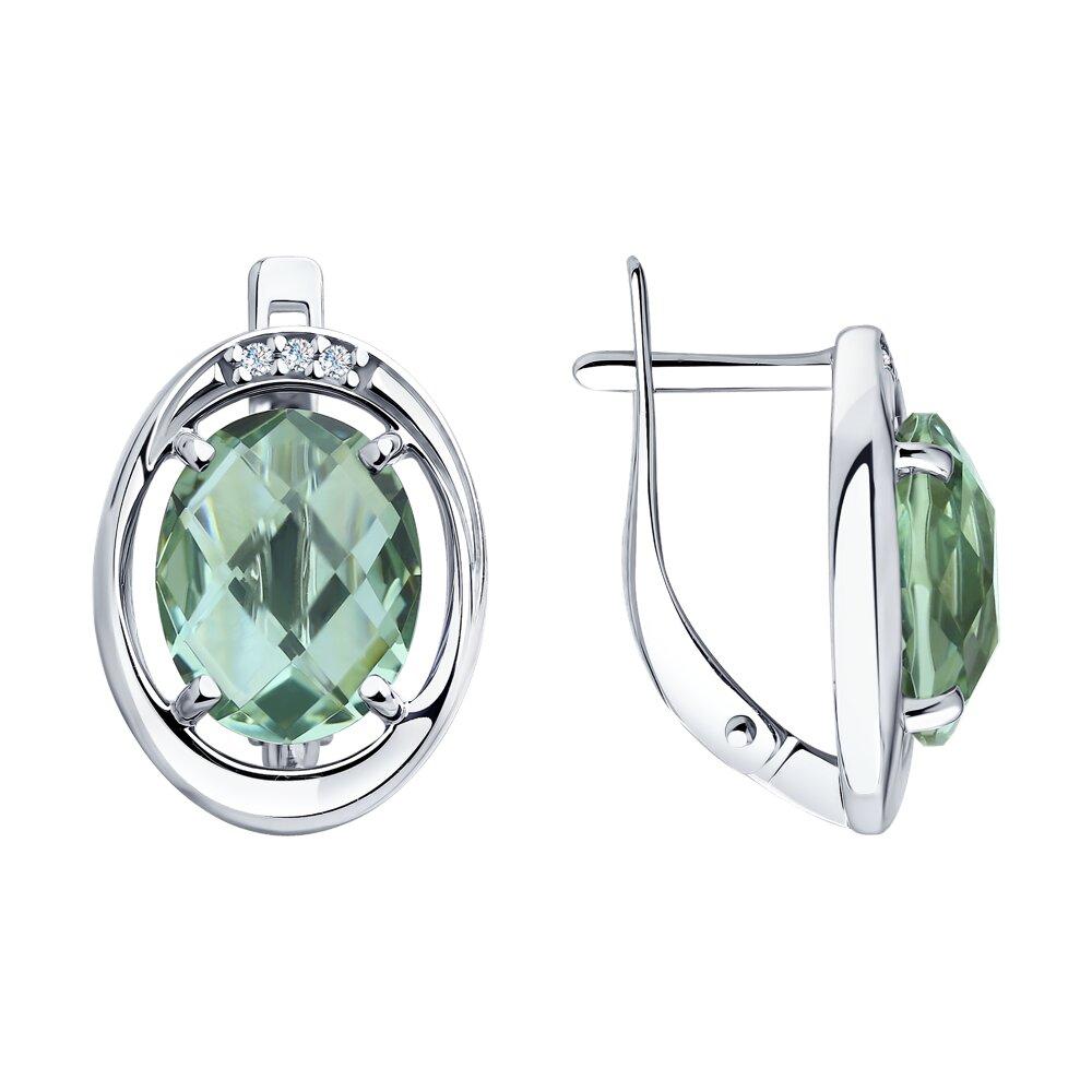 Серьги из серебра с кварцем и фианитами SOKOLOV 92022007 серебро с родием, с английским замком, фото 1