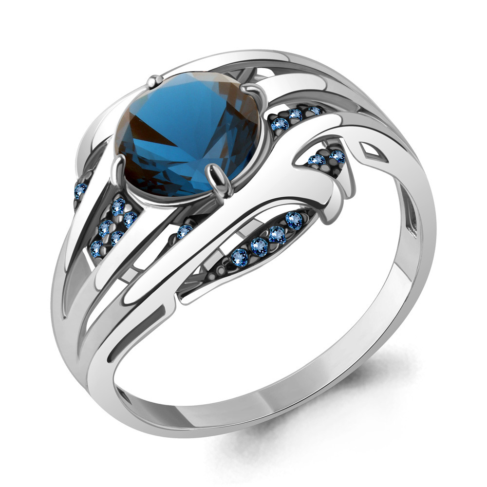 Серебряное кольцо Нанотопаз лондон Наносапфир Aquamarine 6903793Б.5 покрыто родием - фото 1 - id-p54621169