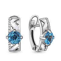 Серьги классика из серебра Топаз Свисс Блю Фианит Эмаль Aquamarine 4464005А.5 покрыто родием коллекц. Rio