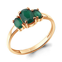 Кольцо серебряное классическое Агат зеленый Aquamarine 6535409.6 позолота