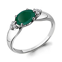 Серебряное кольцо Агат зеленый Фианит Aquamarine 6914709А.5 покрыто родием