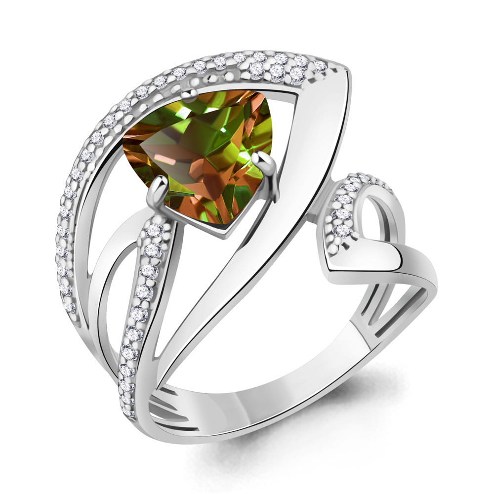 Серебряное кольцо  Султанит  Фианит Aquamarine 6589819А.5 покрыто  родием