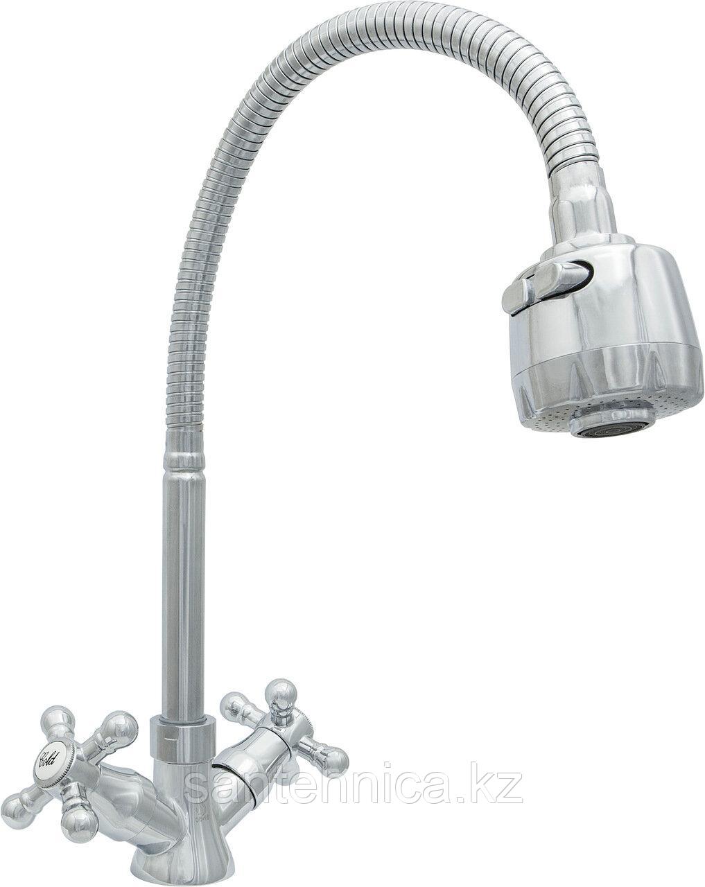 Смеситель для кухни ЦС-СМ 25г К М_Крест ГИБК излив D18 ЭКО