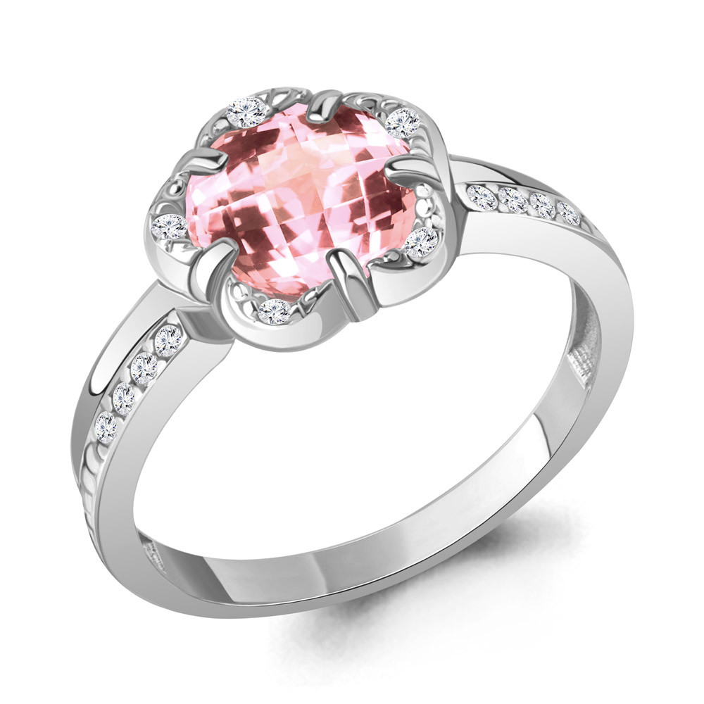 Кольцо серебряное классическое Наноморганит Фианит Aquamarine 6921190А.5 серебро с родием