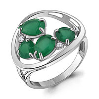 Серебряное кольцо Агат зеленый Фианит Aquamarine 6905809А.5 покрыто родием