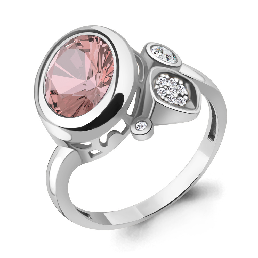 Кольцо серебряное классическое  Наноморганит  Фианит Aquamarine 6902790А.5 серебро с родием