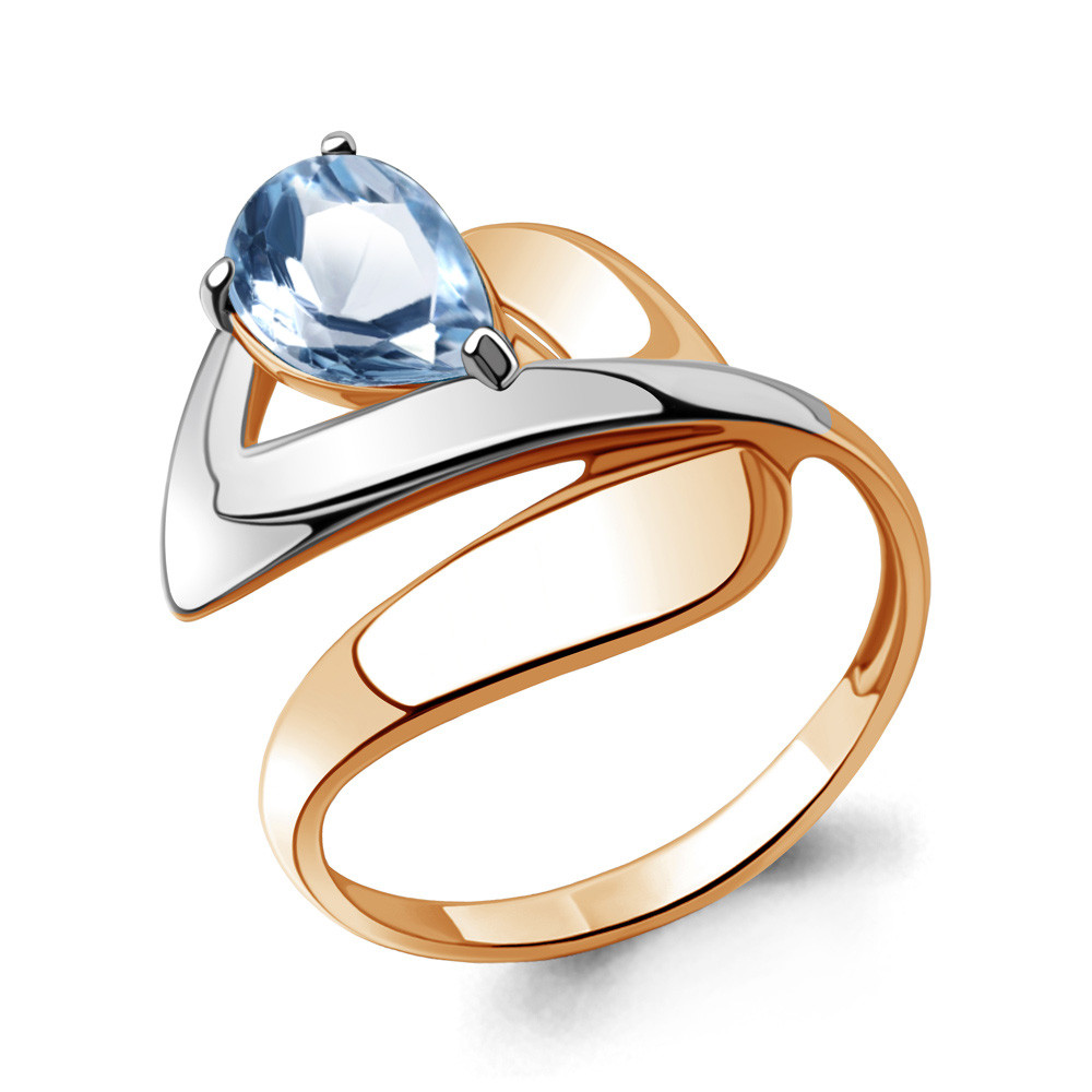 Серебряное кольцо Топаз Свисс Блю Aquamarine 6590405.6 позолота коллекц. Лагуна - фото 1 - id-p103075192